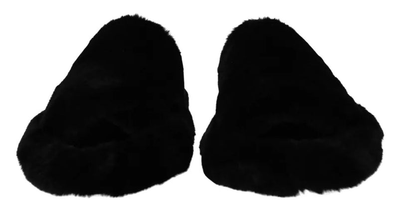 Sandales plates pour homme en fausse fourrure noire en polyester Dolce & Gabbana