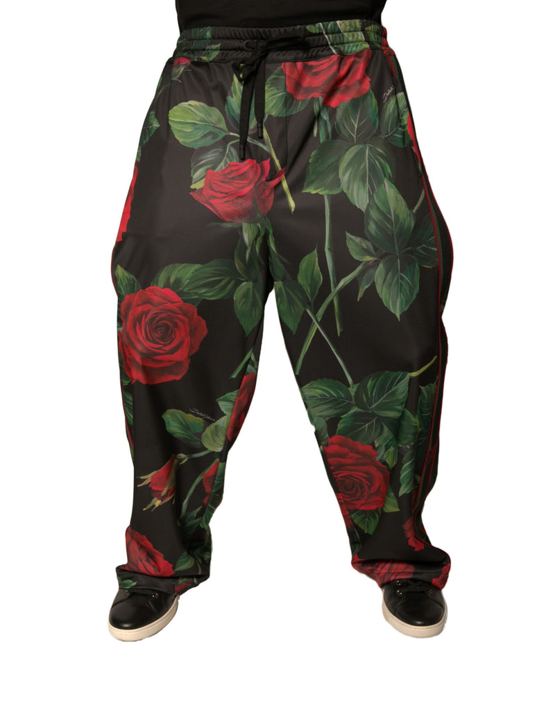 Dolce & Gabbana Black Floral Polyester Jogger Sweatpants Pants