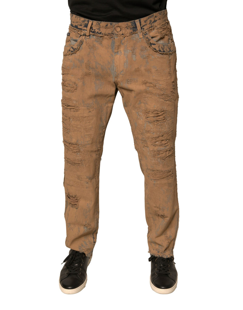 Vaqueros pitillo marrones de algodón desgastado de Dolce & Gabbana