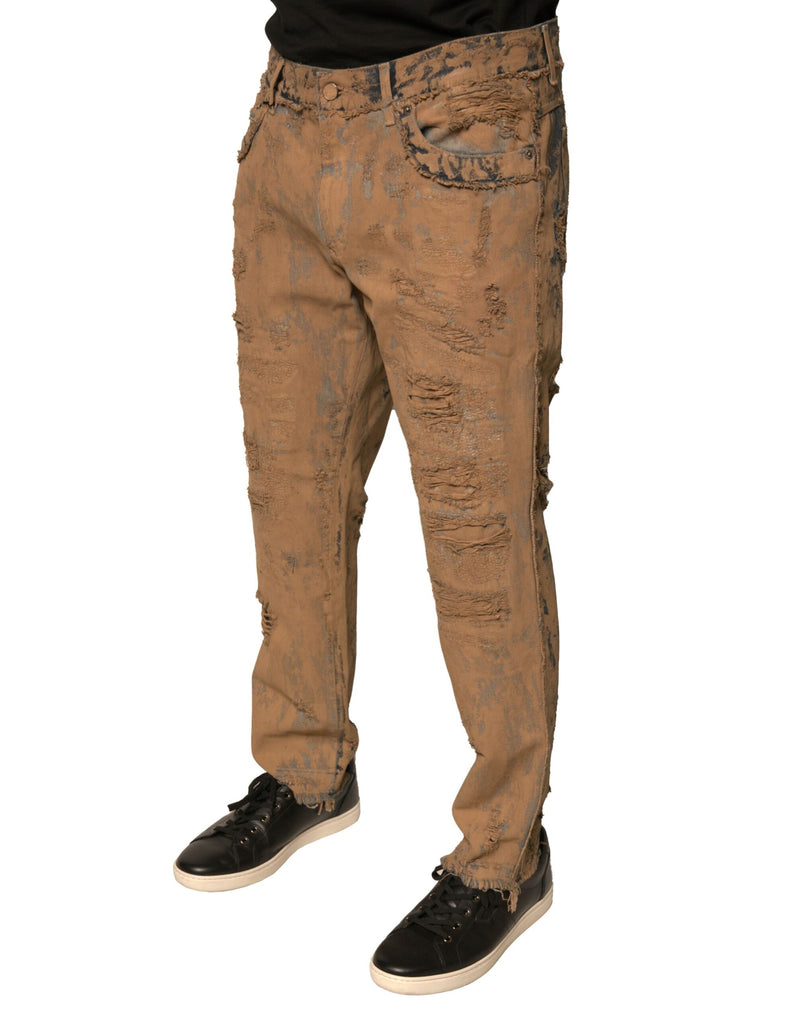 Vaqueros pitillo marrones de algodón desgastado de Dolce & Gabbana