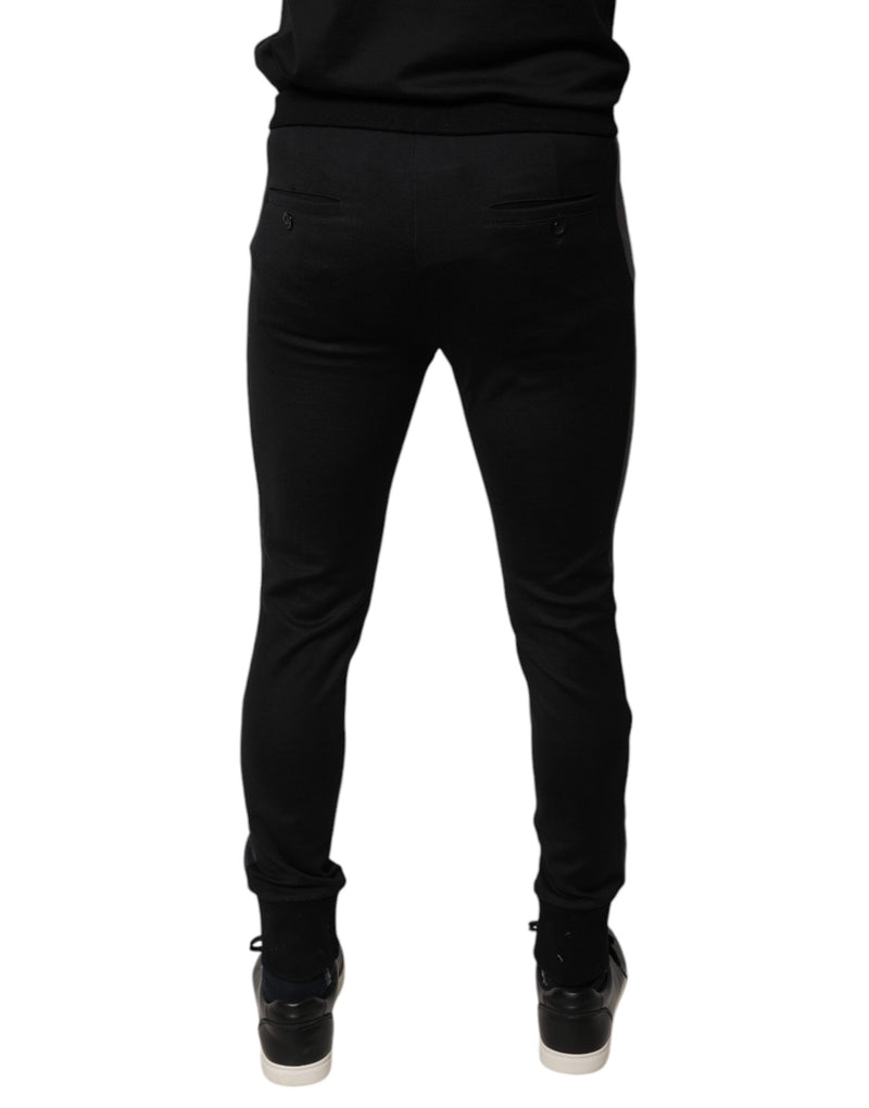 Pantalon slim en laine noire orné de fers à cheval Dolce & Gabbana