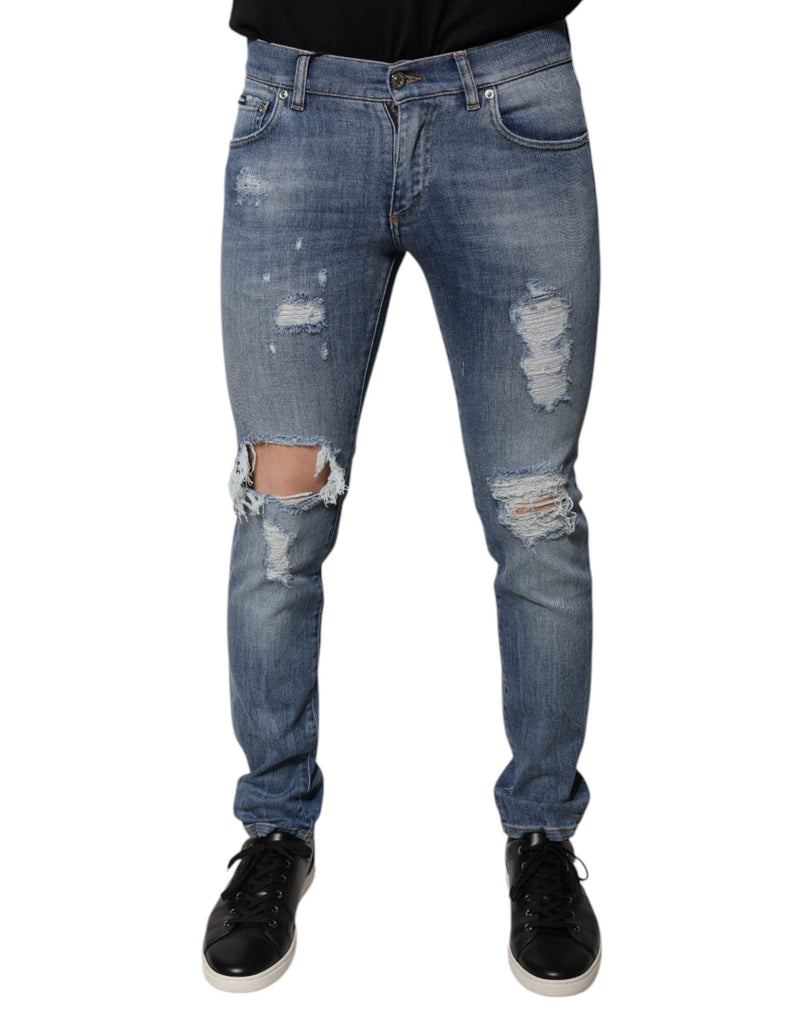 Jean skinny déchiré en coton stretch bleu Dolce & Gabbana