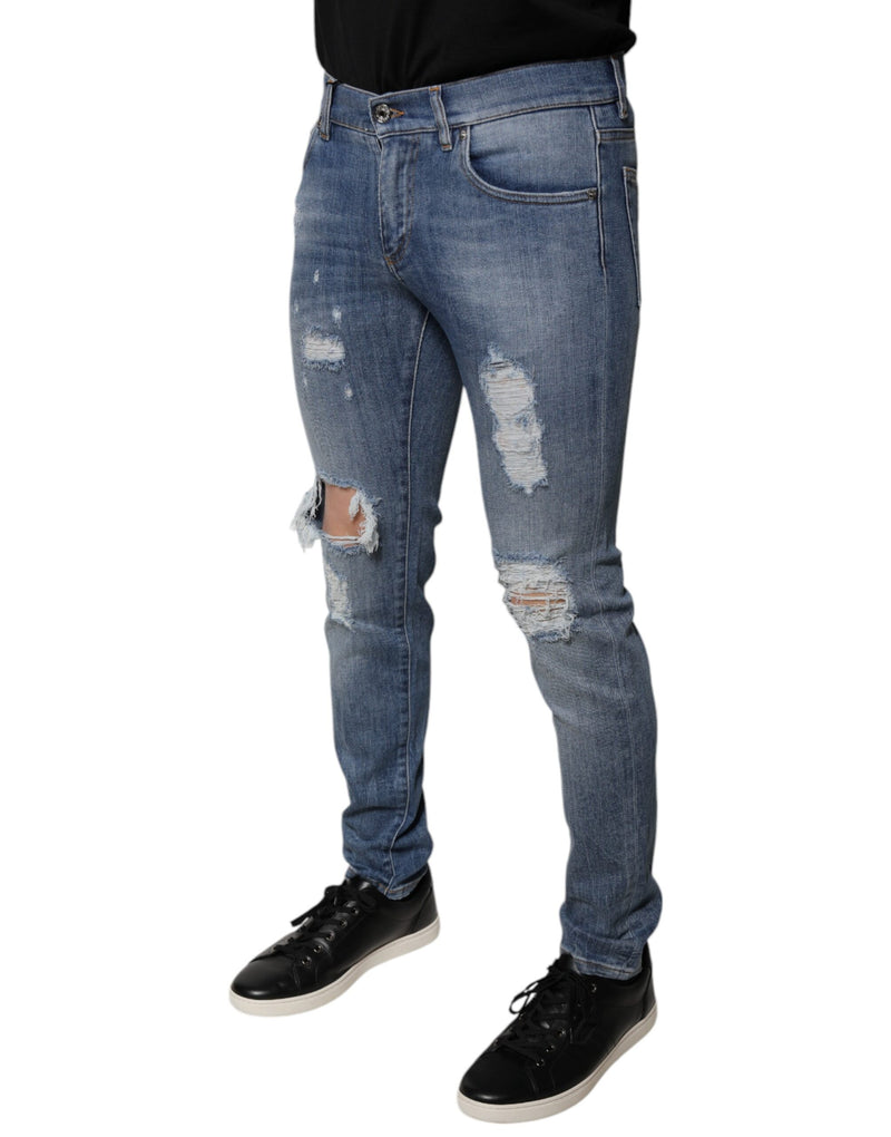 Jean skinny déchiré en coton stretch bleu Dolce & Gabbana