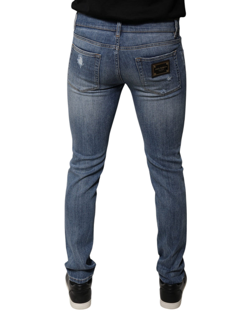 Jean skinny déchiré en coton stretch bleu Dolce & Gabbana