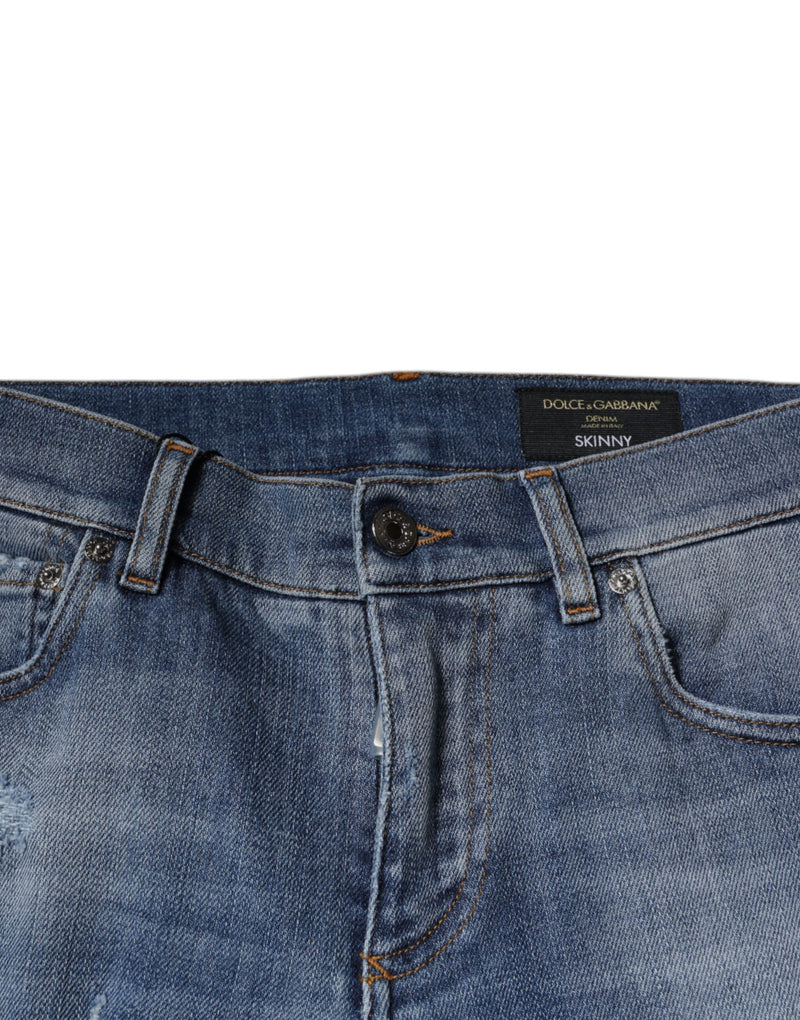 Jean skinny déchiré en coton stretch bleu Dolce & Gabbana