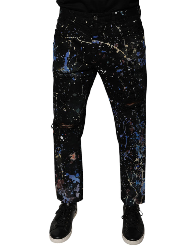 Vaqueros pitillo de algodón negro con salpicaduras de color de Dolce & Gabbana