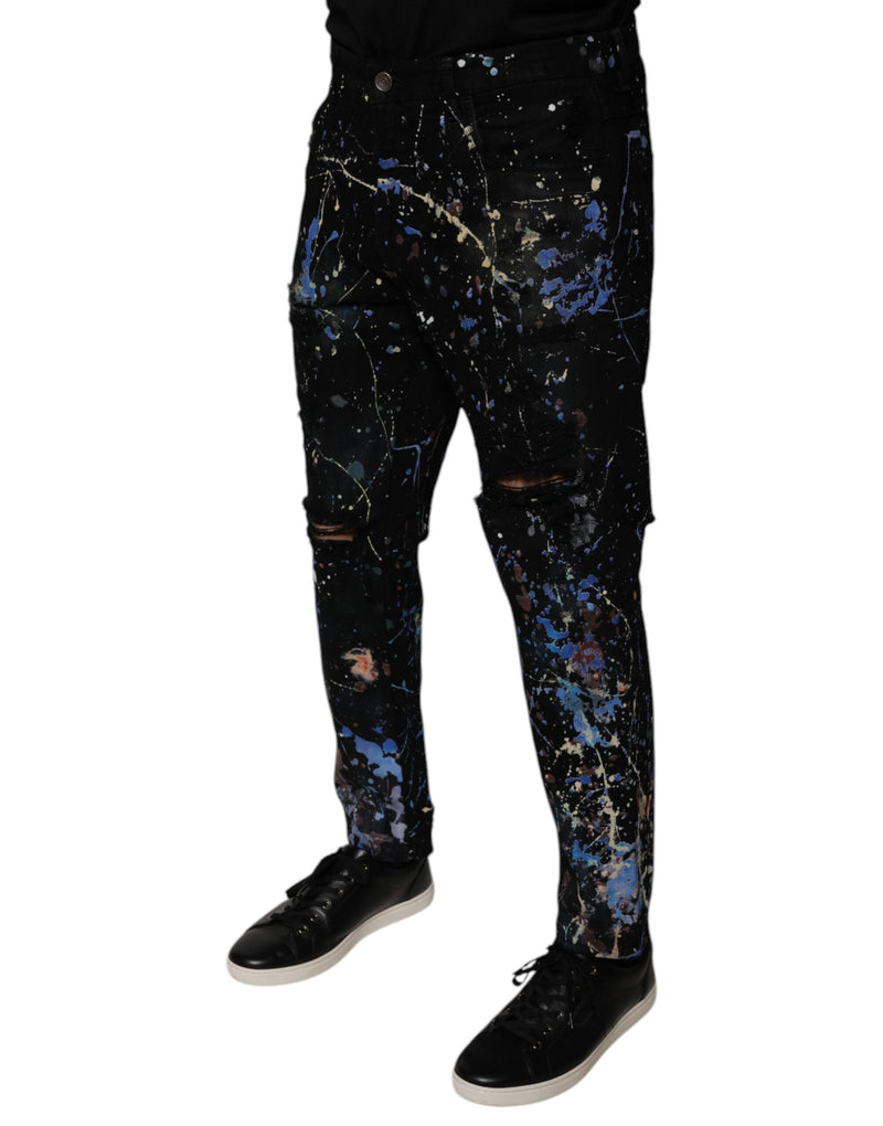 Vaqueros pitillo de algodón negro con salpicaduras de color de Dolce & Gabbana