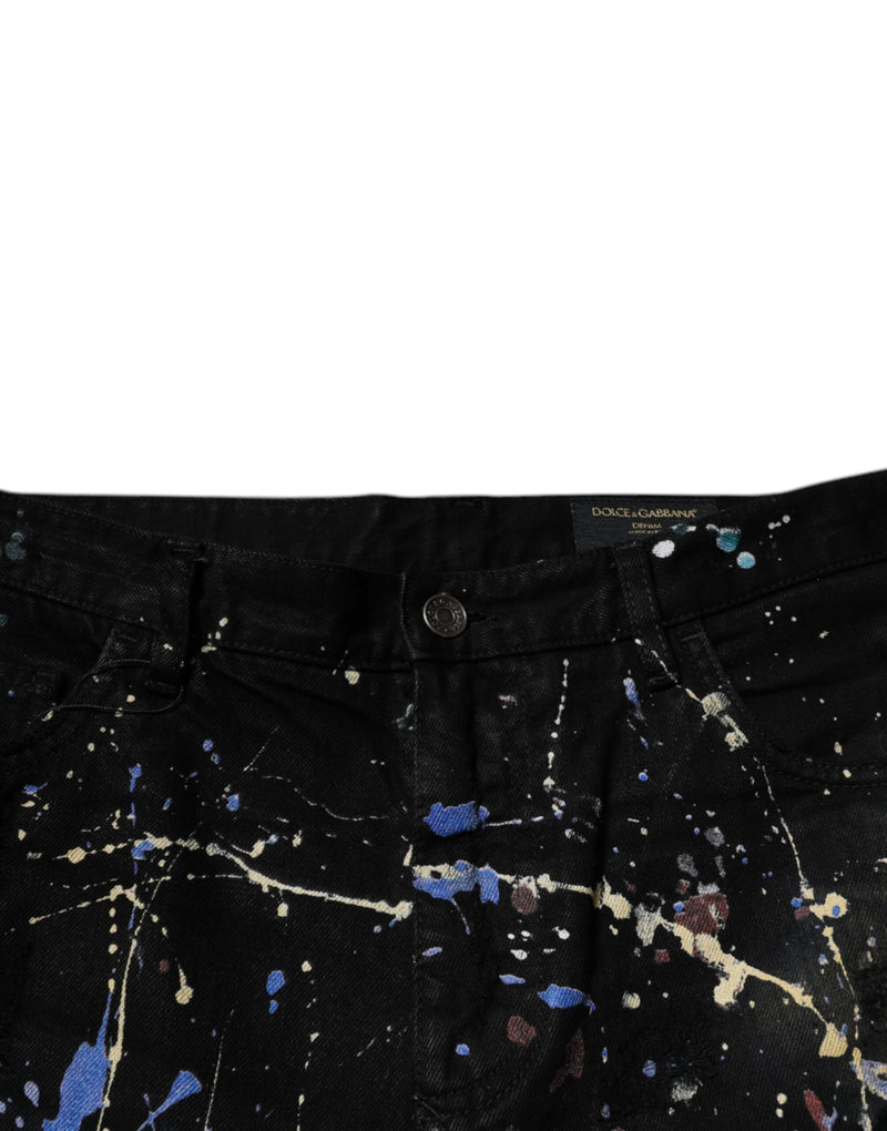 Vaqueros pitillo de algodón negro con salpicaduras de color de Dolce & Gabbana