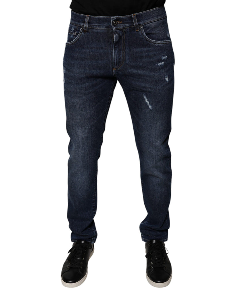 Jean skinny en coton bleu foncé avec logo Dolce & Gabbana