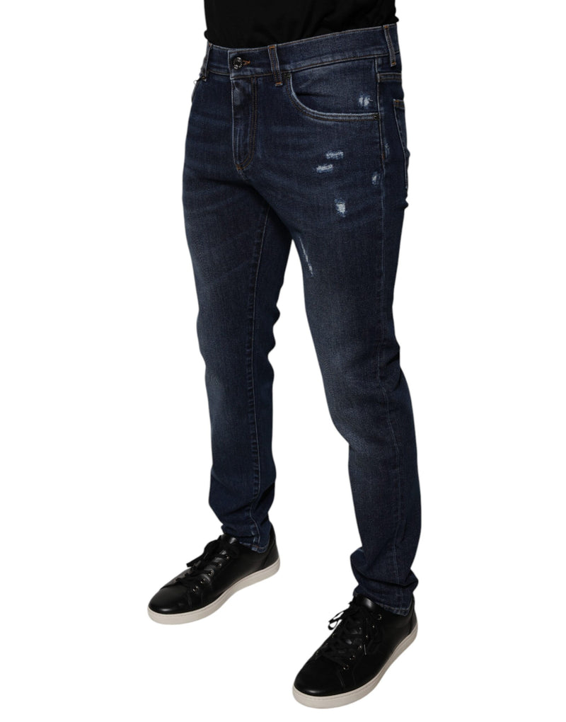 Jean skinny en coton bleu foncé avec logo Dolce & Gabbana