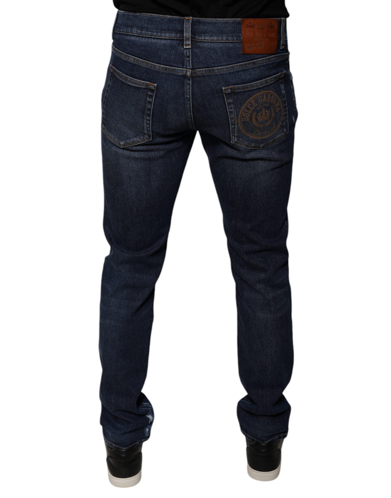 Jean skinny en coton bleu foncé avec logo Dolce & Gabbana