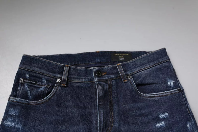 Jean skinny en coton bleu foncé avec logo Dolce & Gabbana