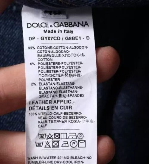Jean skinny en coton bleu foncé avec logo Dolce & Gabbana