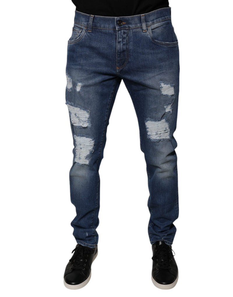 Vaqueros pitillo de algodón azul desgastado de Dolce & Gabbana
