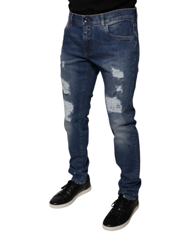 Vaqueros pitillo de algodón azul desgastado de Dolce & Gabbana