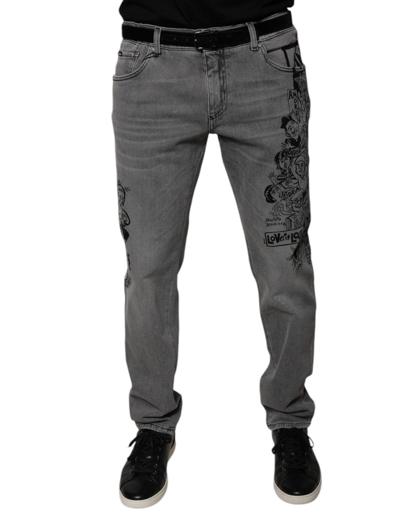 Vaqueros pitillo de algodón gris con estampado gráfico de Dolce & Gabbana