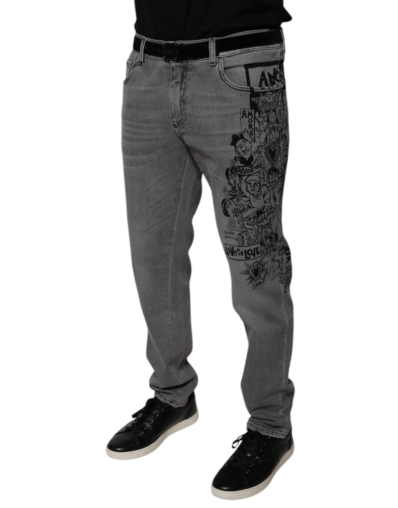 Vaqueros pitillo de algodón gris con estampado gráfico de Dolce & Gabbana