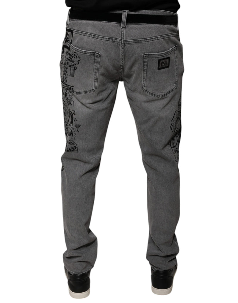Vaqueros pitillo de algodón gris con estampado gráfico de Dolce & Gabbana