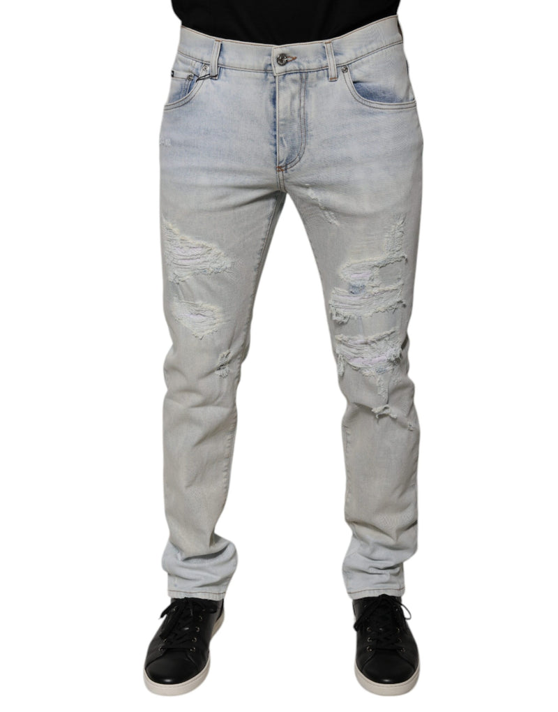 Calça jeans skinny destroyed de mistura de algodão azul-claro Dolce & Gabbana