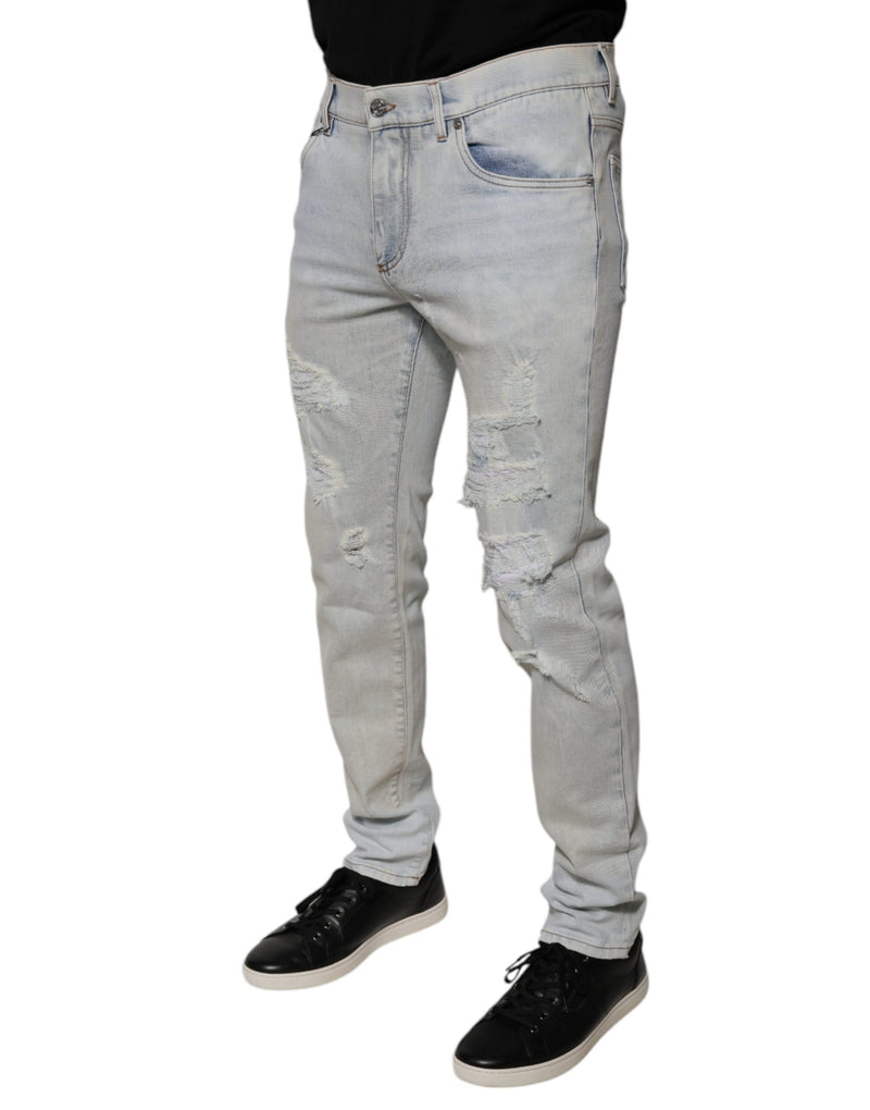 Calça jeans skinny destroyed de mistura de algodão azul-claro Dolce & Gabbana