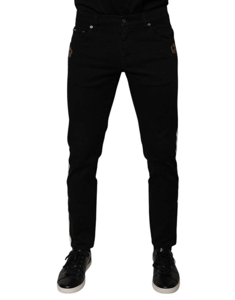 Jean skinny en denim noir à couronne Dolce & Gabbana, doublure blanche