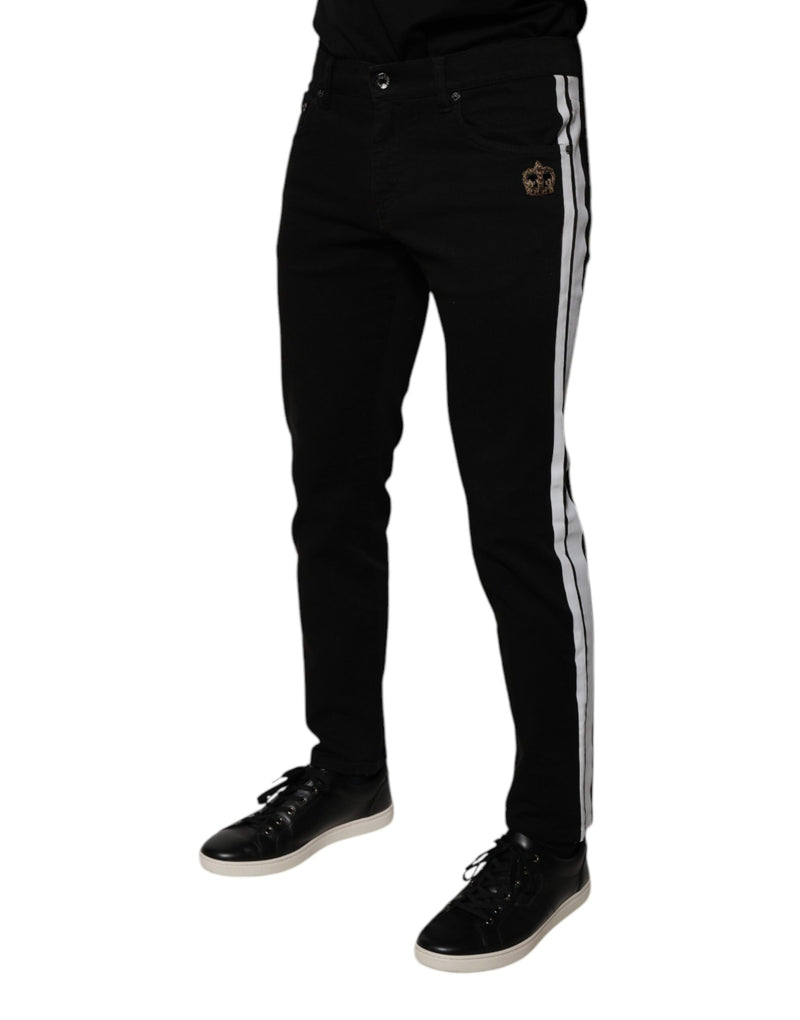Jean skinny en denim noir à couronne Dolce & Gabbana, doublure blanche