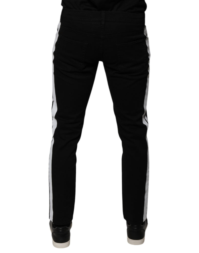 Jean skinny en denim noir à couronne Dolce & Gabbana, doublure blanche