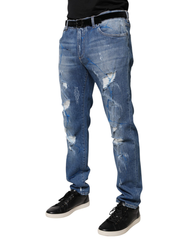 Vaqueros pitillo de denim azul de algodón elástico con efecto desgastado de Dolce & Gabbana