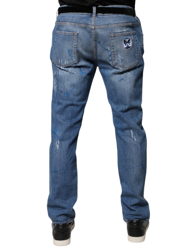 Vaqueros pitillo de denim azul de algodón elástico con efecto desgastado de Dolce & Gabbana