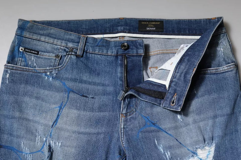 Vaqueros pitillo de denim azul de algodón elástico con efecto desgastado de Dolce & Gabbana