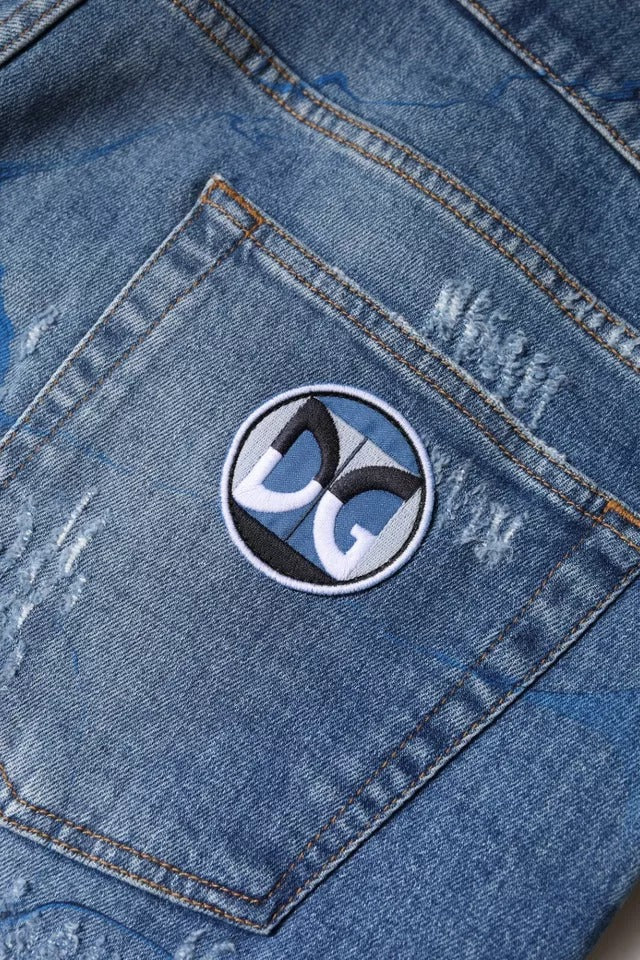 Vaqueros pitillo de denim azul de algodón elástico con efecto desgastado de Dolce & Gabbana