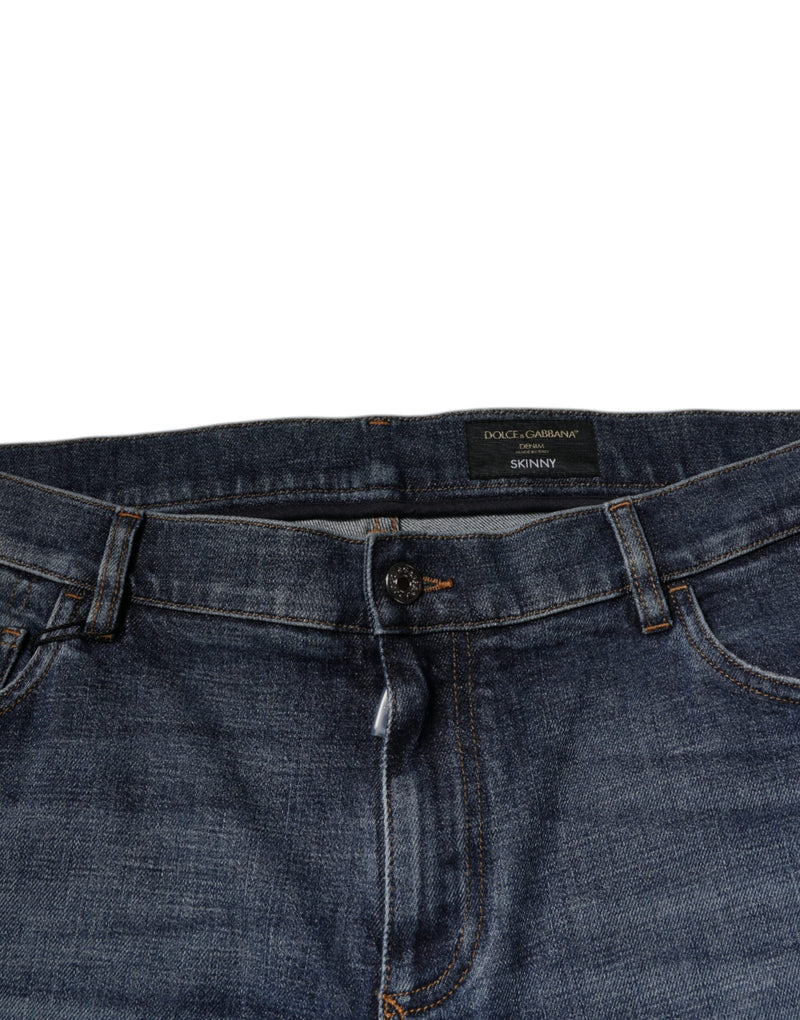 Jean skinny en coton bleu foncé avec logo Dolce & Gabbana