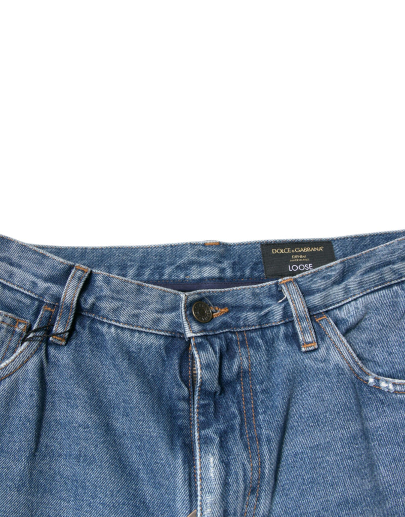 Vaqueros holgados de denim azul de algodón con logotipo para hombre de Dolce & Gabbana