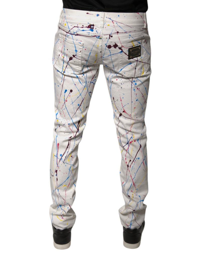 Jean skinny en denim blanc à imprimé éclaboussures de couleurs Dolce & Gabbana