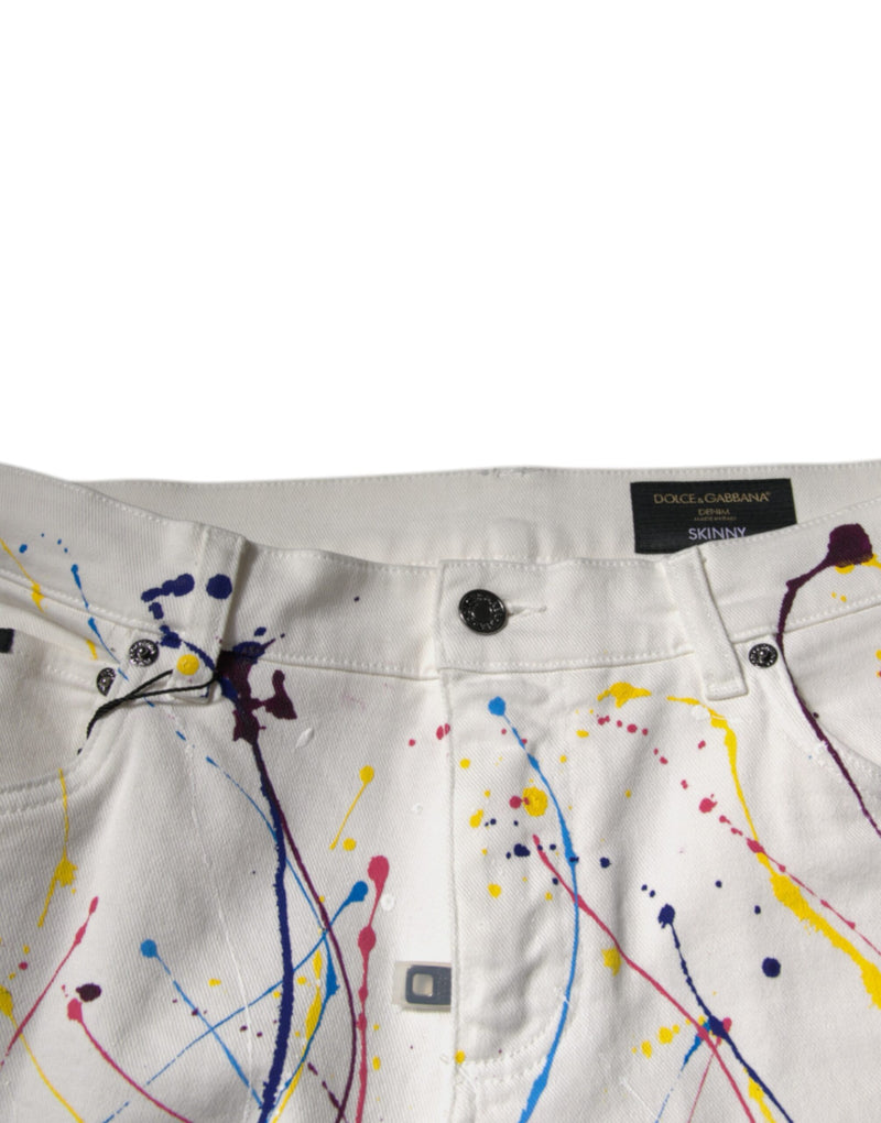 Jean skinny en denim blanc à imprimé éclaboussures de couleurs Dolce & Gabbana