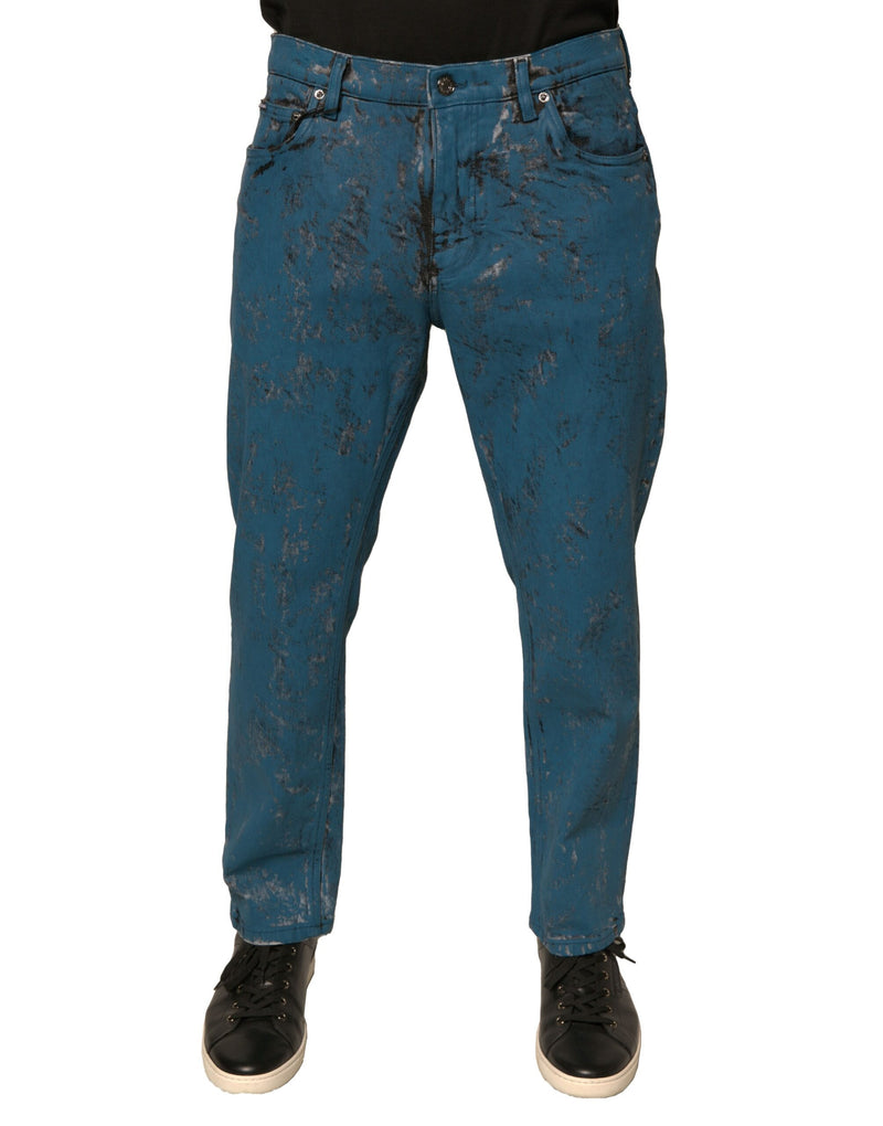 Vaqueros pitillo de denim azul de algodón elástico con logotipo de Dolce & Gabbana