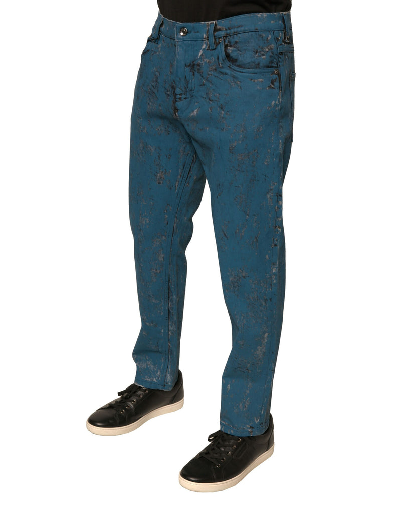 Vaqueros pitillo de denim azul de algodón elástico con logotipo de Dolce & Gabbana