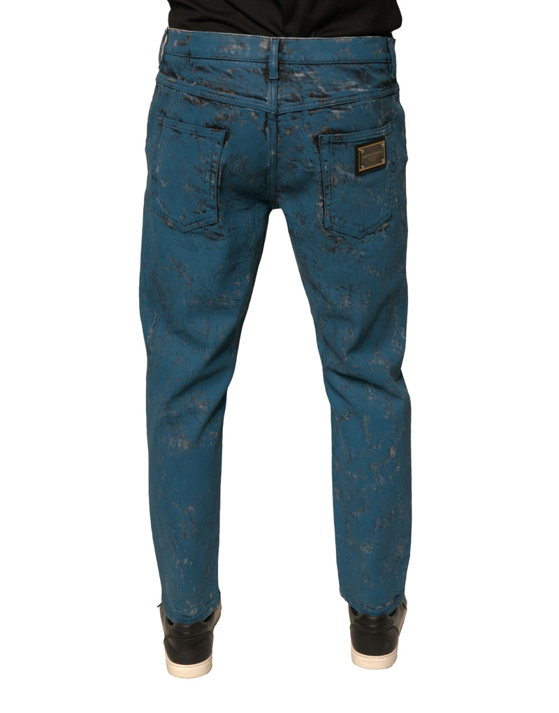 Vaqueros pitillo de denim azul de algodón elástico con logotipo de Dolce & Gabbana