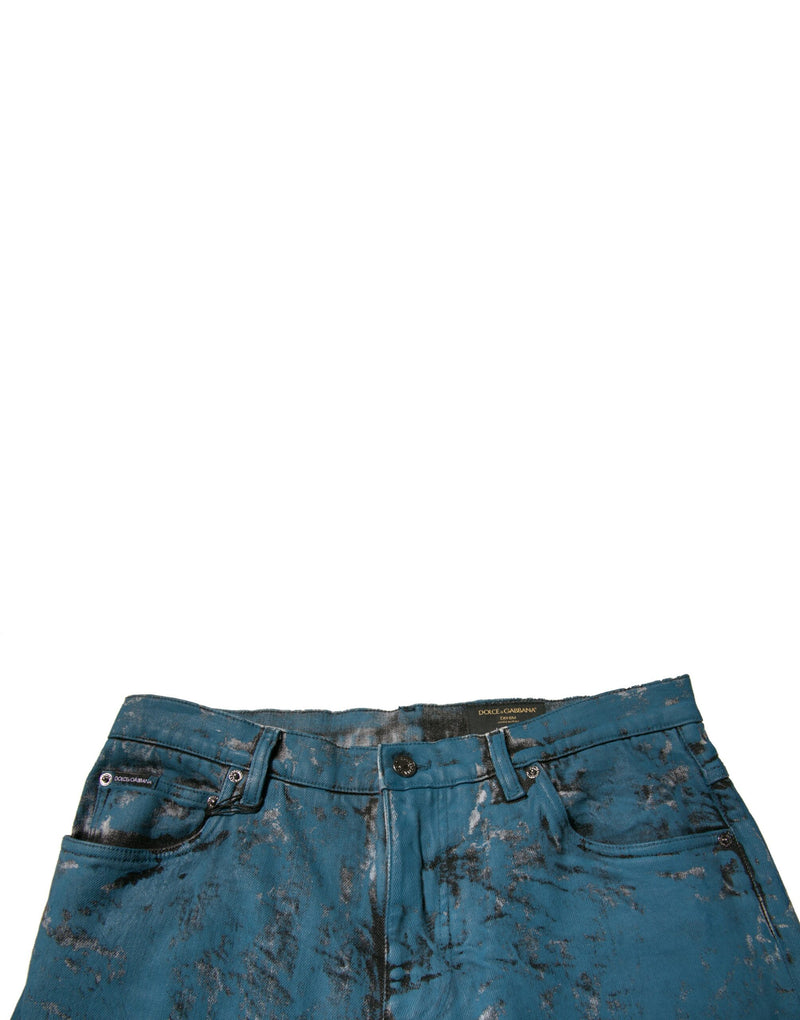 Vaqueros pitillo de denim azul de algodón elástico con logotipo de Dolce & Gabbana