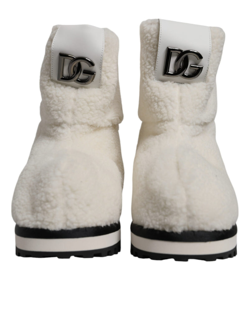 Botas acolchadas de media caña de felpa blanca con logotipo de Dolce & Gabbana