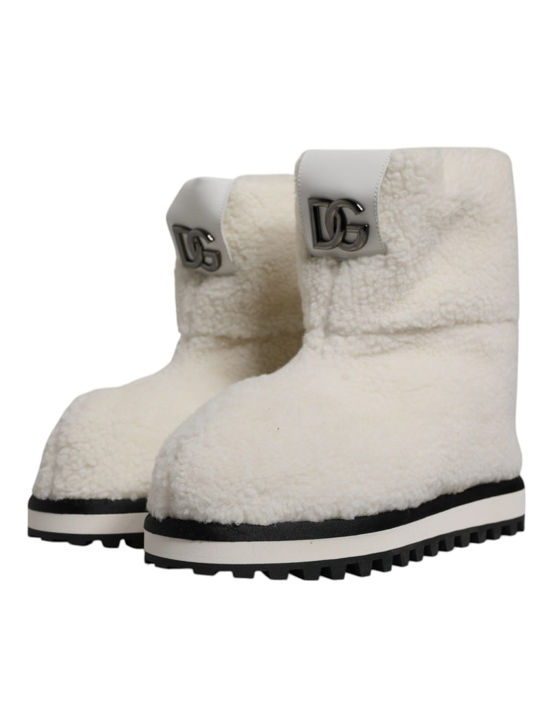 Botas acolchadas de media caña de felpa blanca con logotipo de Dolce & Gabbana