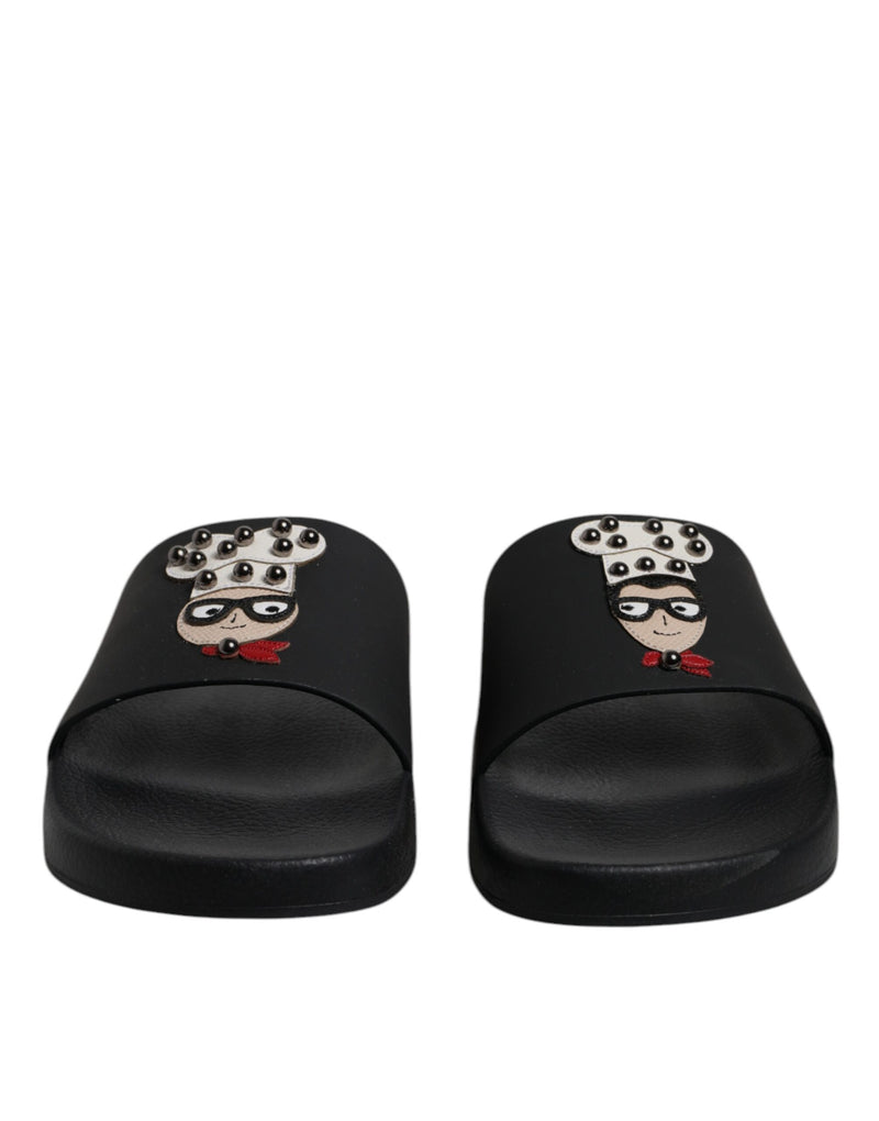 Sandales à enfiler en cuir noir Dolce & Gabbana, chaussures de plage