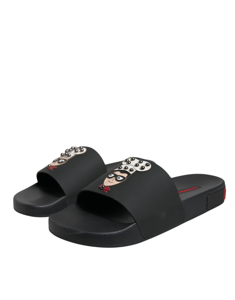 Sandales à enfiler en cuir noir Dolce & Gabbana, chaussures de plage