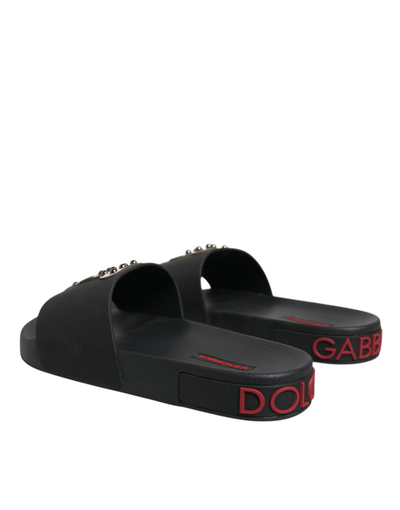 Sandales à enfiler en cuir noir Dolce & Gabbana, chaussures de plage