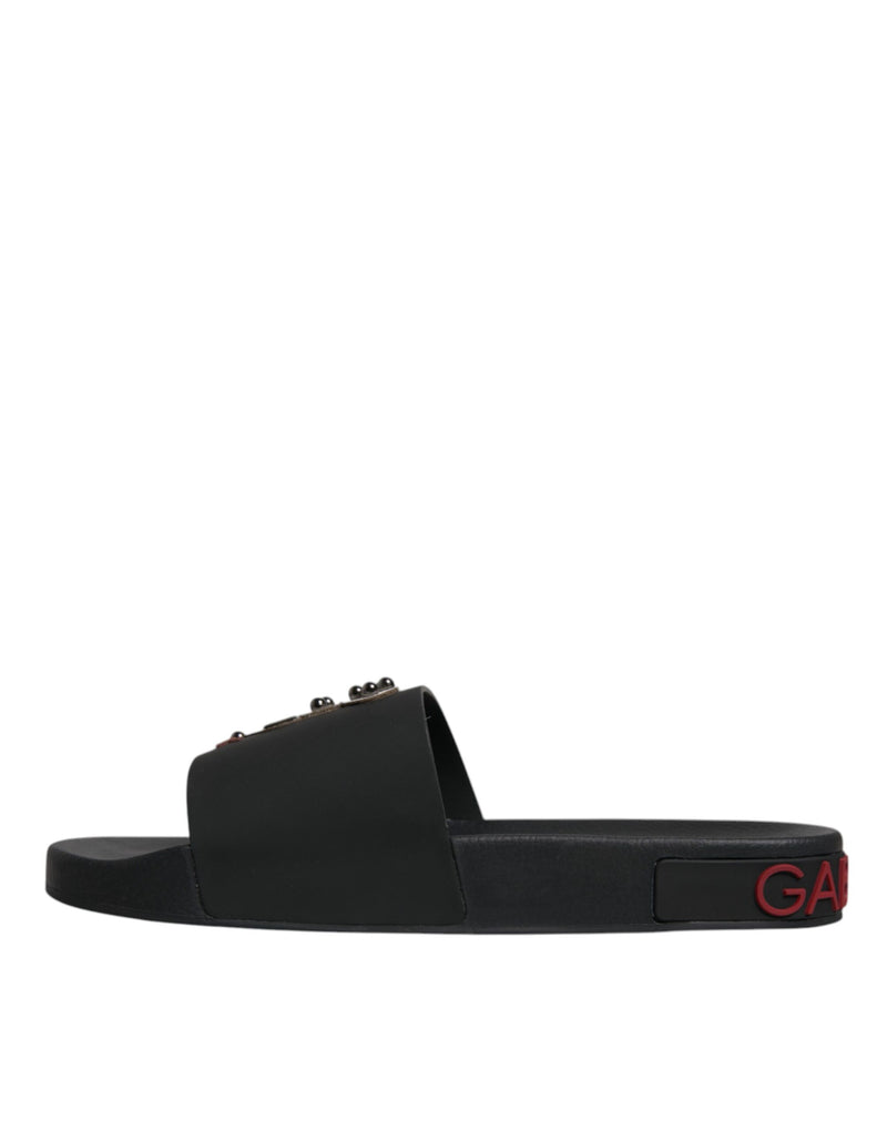 Sandales à enfiler en cuir noir Dolce & Gabbana, chaussures de plage