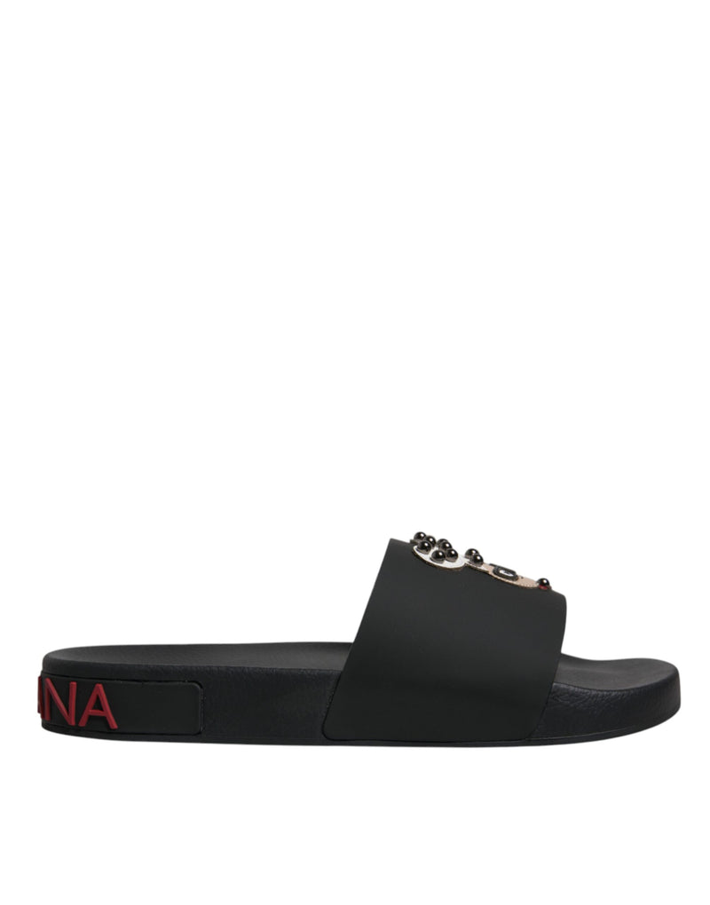 Sandales à enfiler en cuir noir Dolce & Gabbana, chaussures de plage