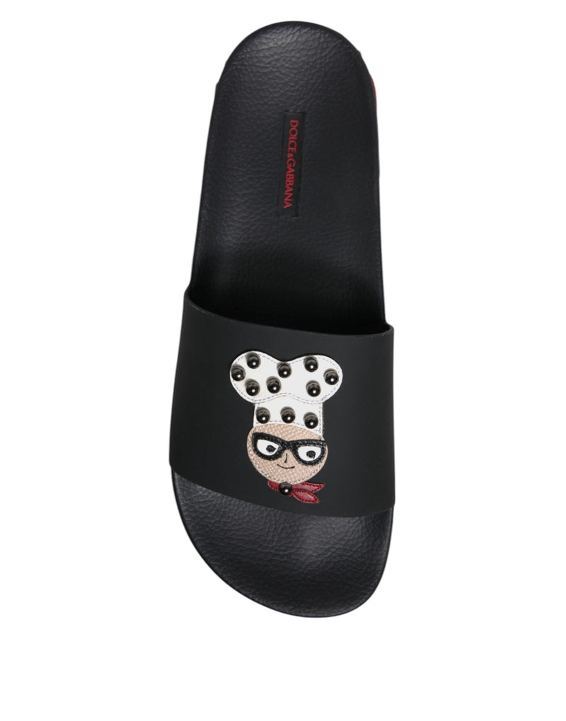 Sandales à enfiler en cuir noir Dolce & Gabbana, chaussures de plage