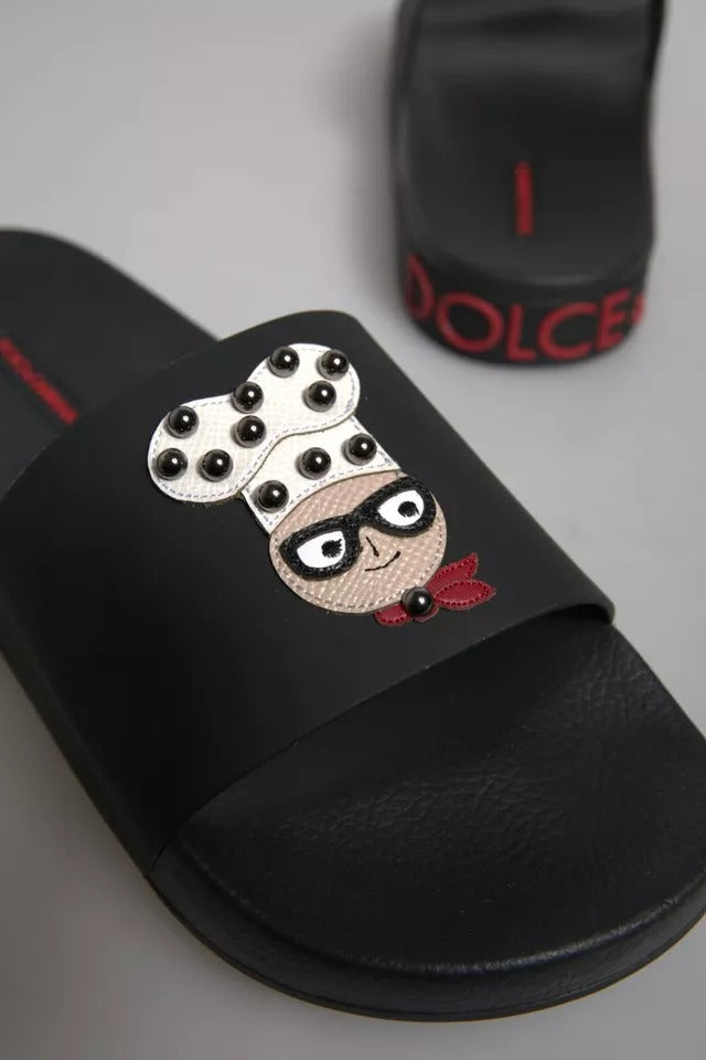 Sandales à enfiler en cuir noir Dolce & Gabbana, chaussures de plage