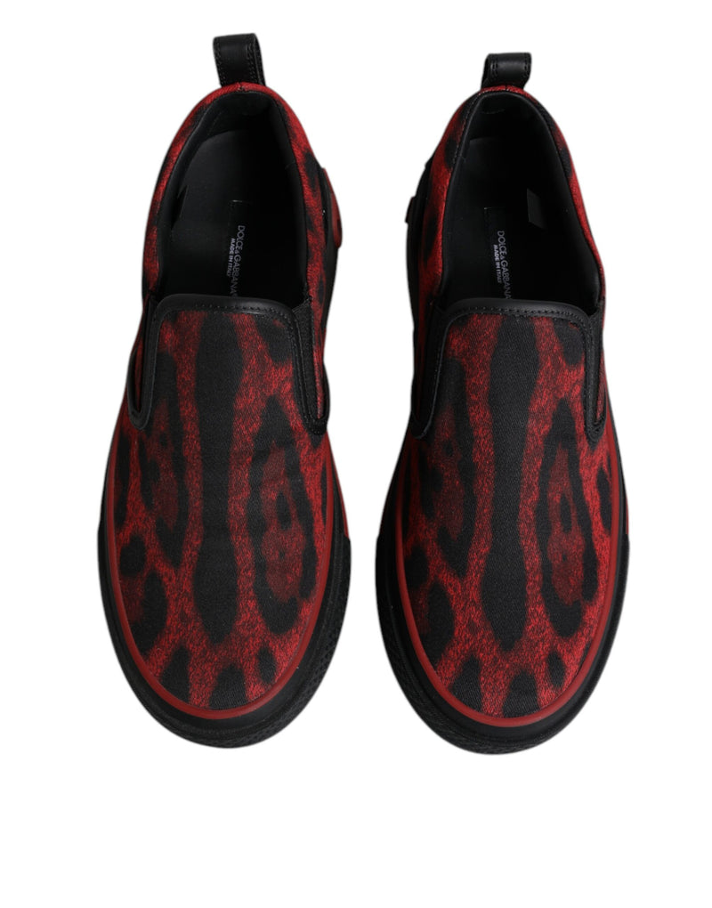 Tênis masculinos de cano baixo em algodão vermelho e preto com estampa de leopardo Dolce & Gabbana