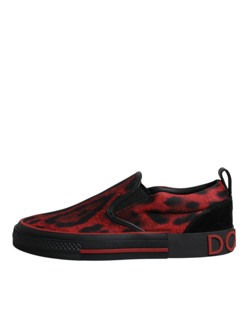 Tênis masculinos de cano baixo em algodão vermelho e preto com estampa de leopardo Dolce & Gabbana